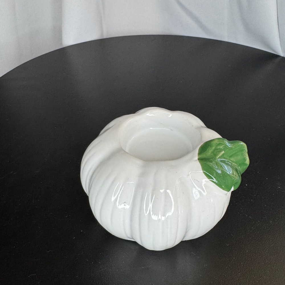 Ceramic White Pumpkin Candle Holder Unique‎ Decor Accent Piece Farmhouse Style